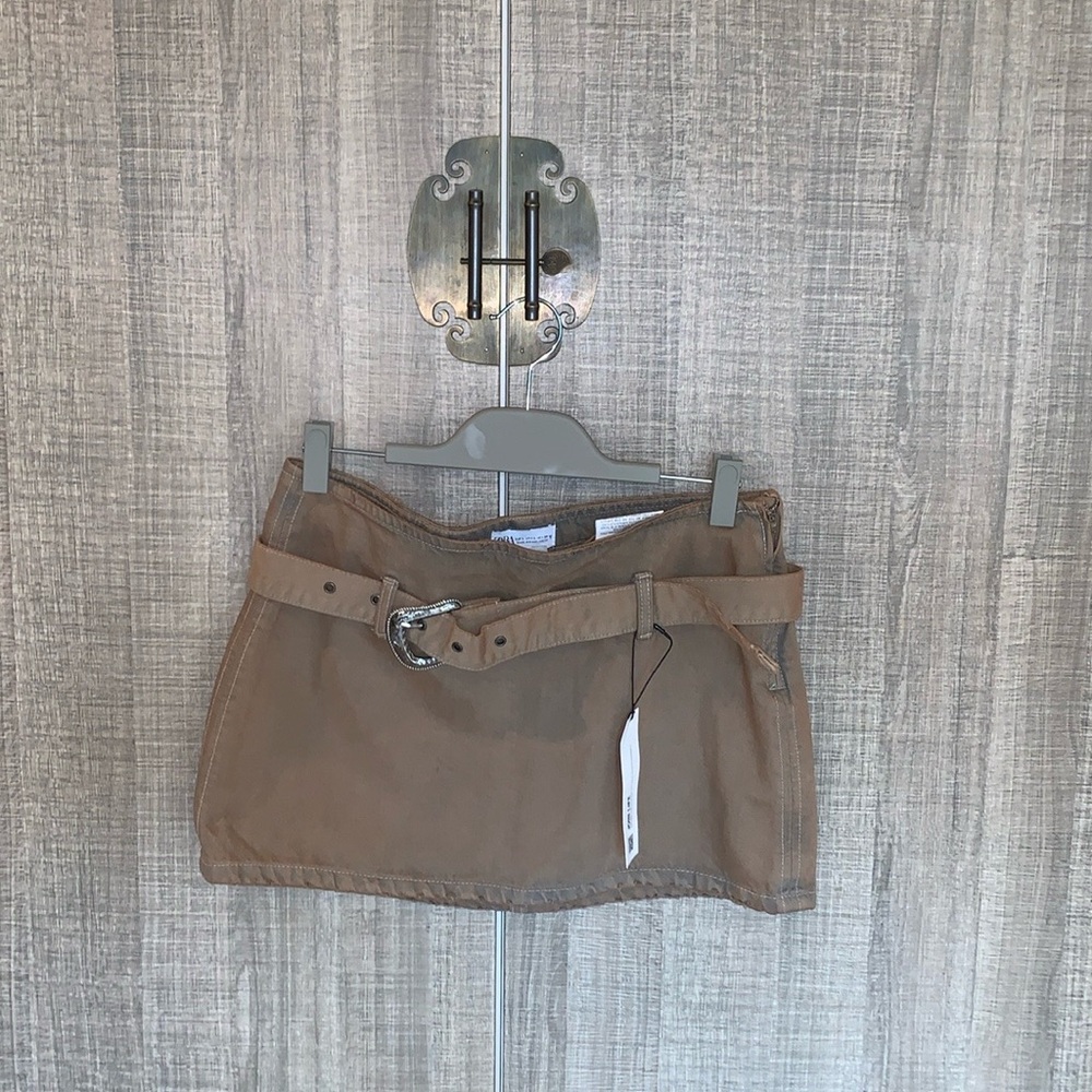 Zara Denim Belted Mini Skirt